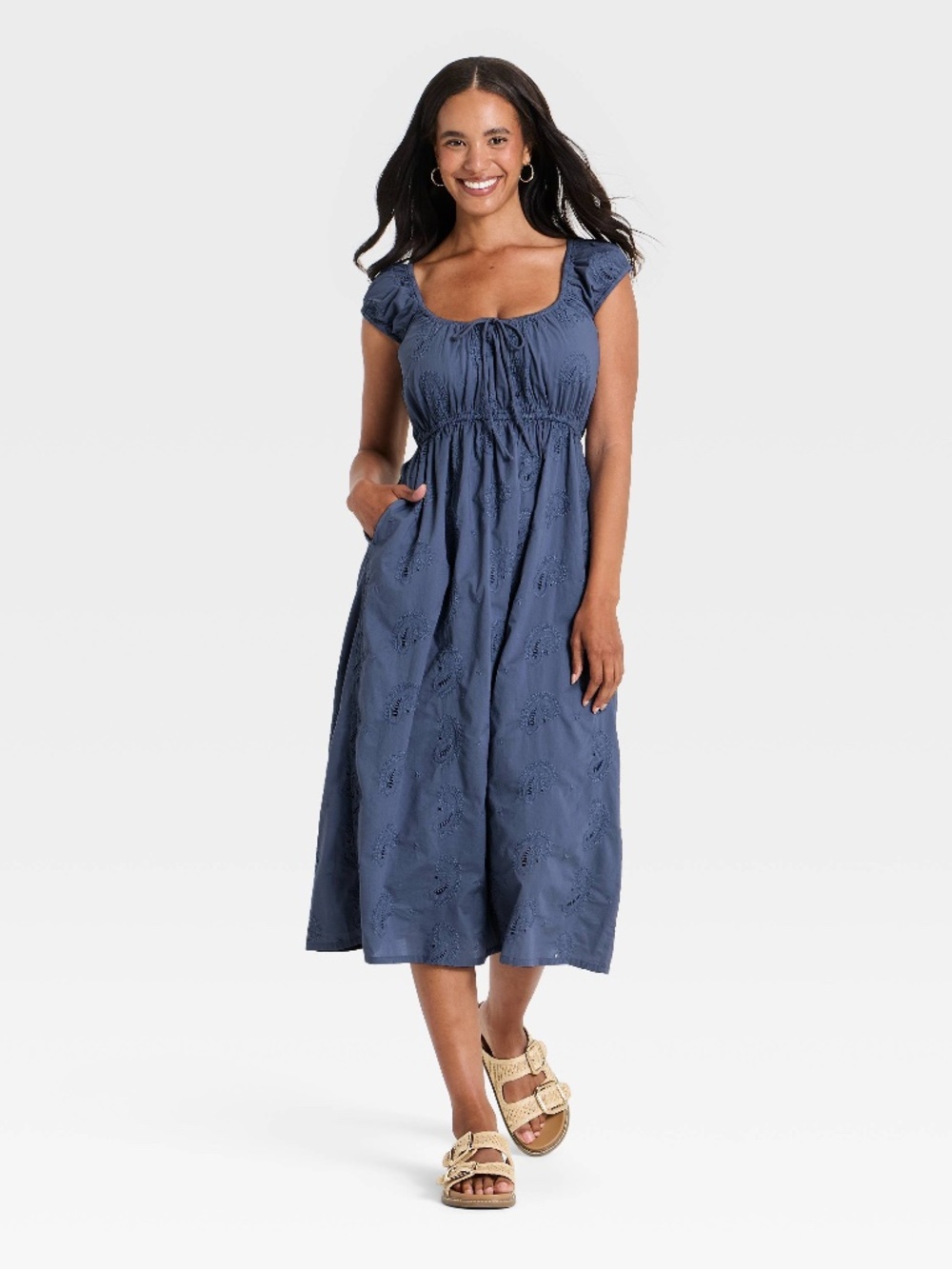 Universal Thread Slate Blue Eyelet Midi Sundress Size M Fall Transition